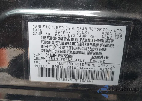 2022 Nissan Sentra Sv Xtronic Cvt из США, поврежденный, VIN 3N1AB8CV3NY208166